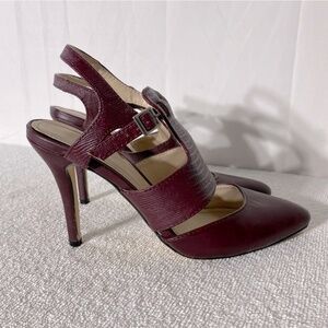 5/$25 Anne Michelle Burgundy Faux Leather Pointed Toe Sling Back Heels 8.5
